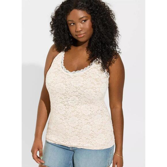Torrid Lace Overlay Camisole Tank Top Ivory Nude 1X - Picture 1 of 4